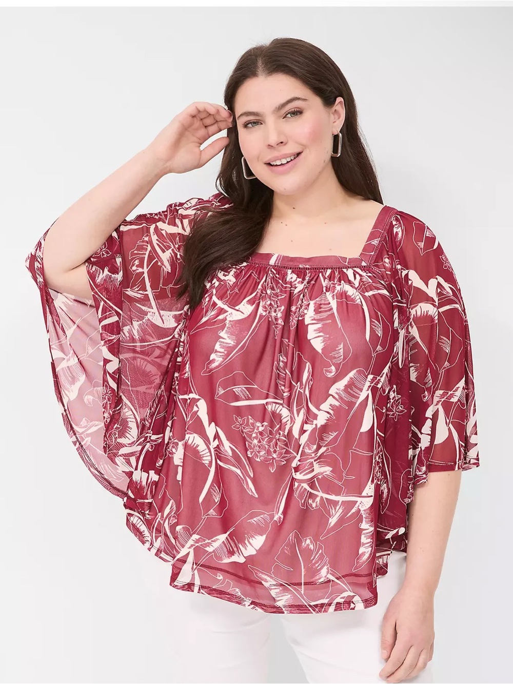 LANE BRYANT Women's Square Neck Trimmed Circle Drama Top Blouse Sz 14/16